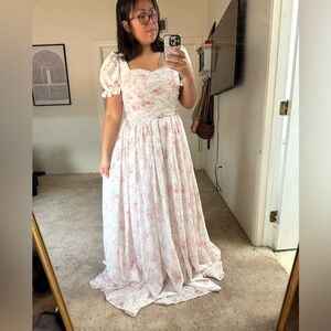 Prima Jessa Kae floral puff sleeve maxi dress Large